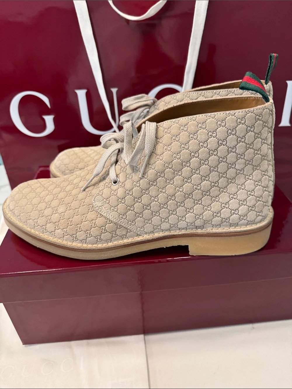 Gucci New  Beige GG Suede Chukka Boots Oatmeal EUR 10 US 11